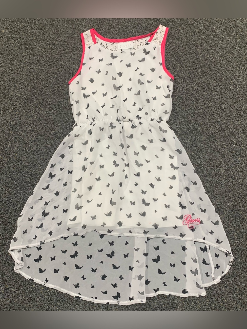 Guess Girls size 8 white and black butterfly print sleeveless midi dress